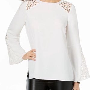 Zac & Rachel - Blouse/Top - Sz. PS- White - Lace - Bell Sleeve - Side Slit